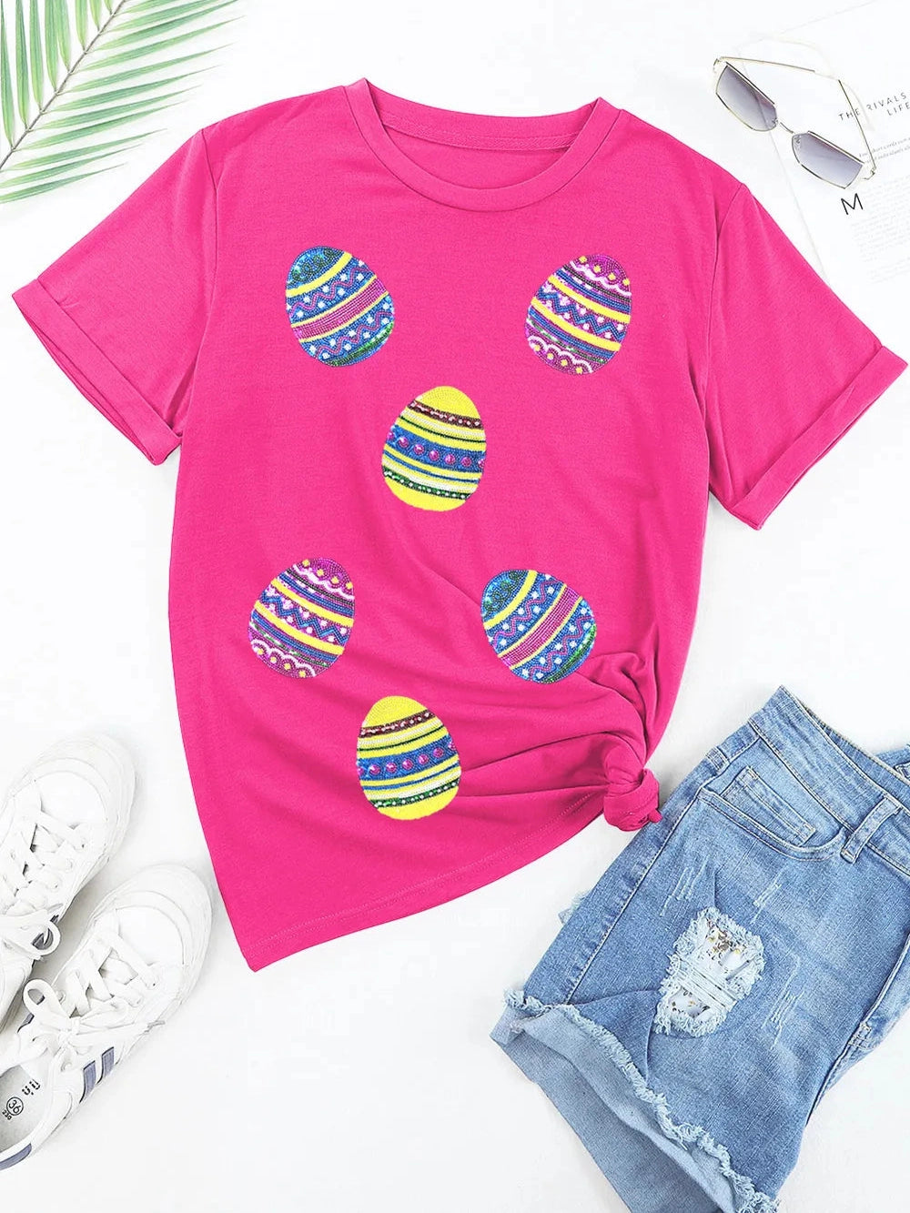 Sequin Easter Egg Short Sleeve T-Shirt nicholesgifts