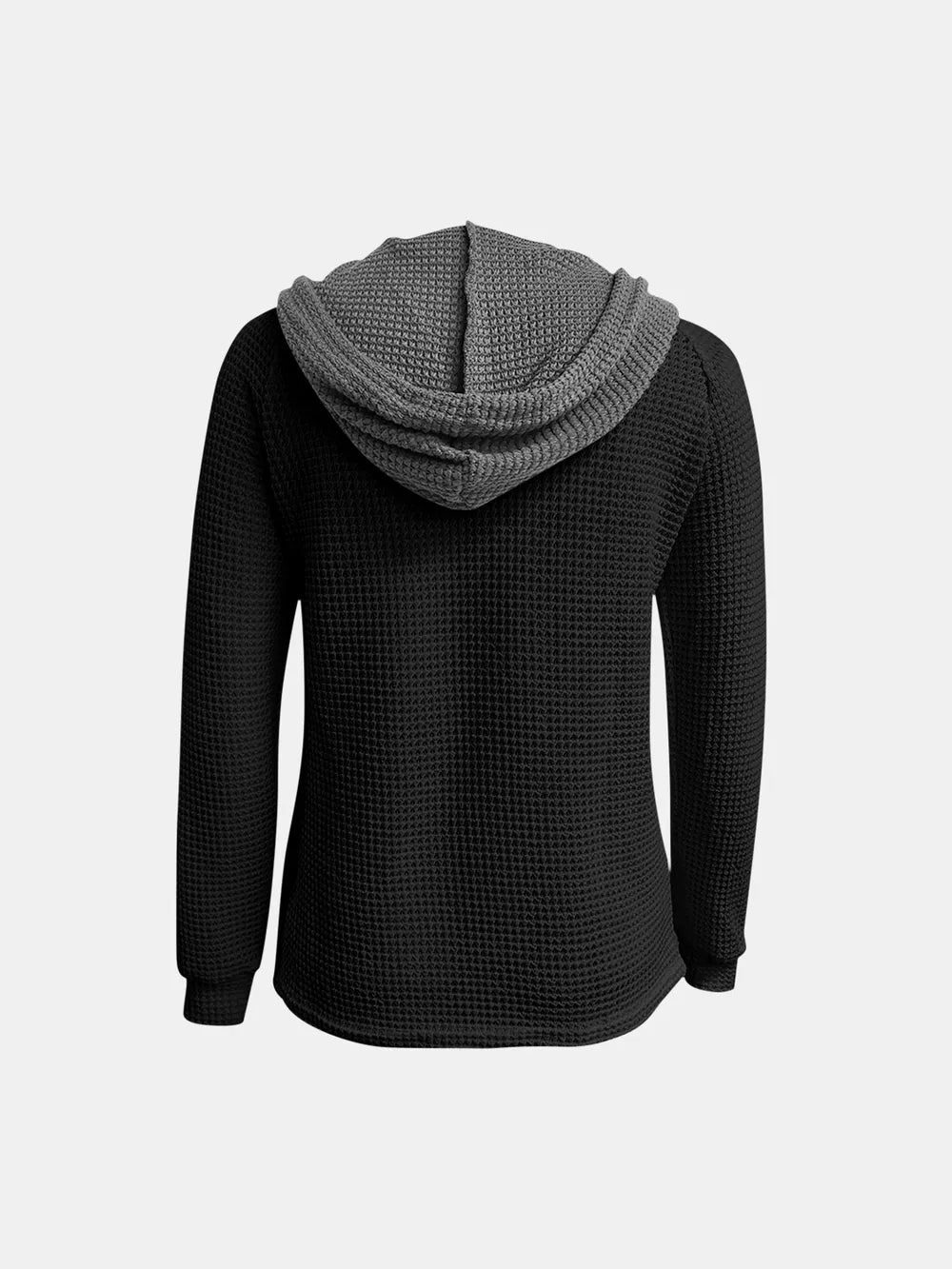 Full Size Waffle-Knit Contrast Long Sleeve Hoodie Trendsi