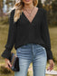 Lace Trim V-Neck Blouse with Flounce Sleeves nicholesgifts
