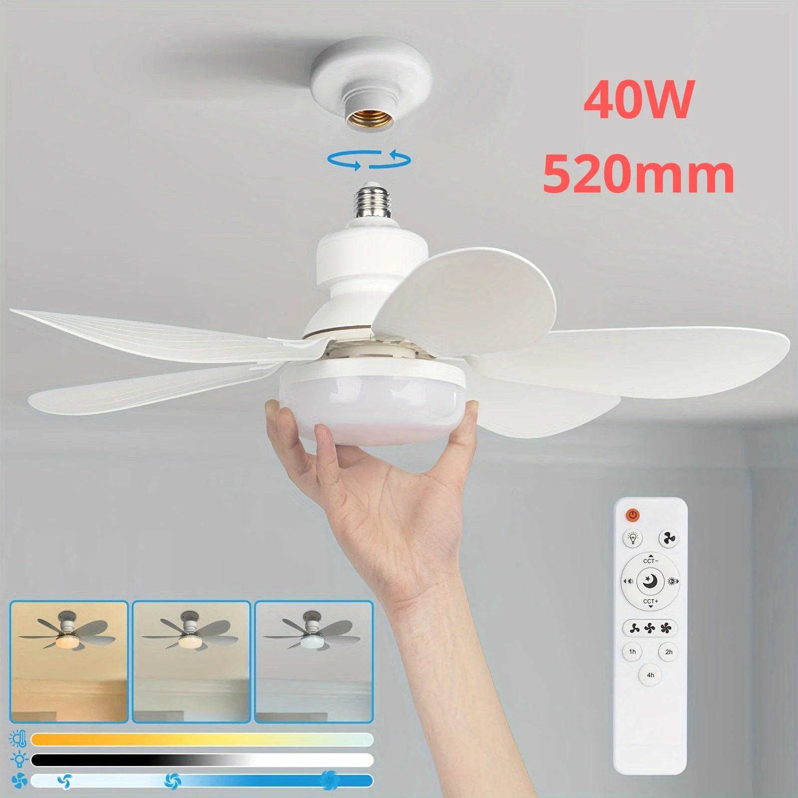 Compact 20.5" Remote-Controlled Socket Fan Light with LED - Perfect for Kitchen, Bedroom, and Small Rooms!