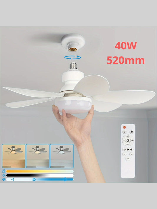 Compact 20.5" Remote-Controlled Socket Fan Light with LED - Perfect for Kitchen, Bedroom, and Small Rooms!