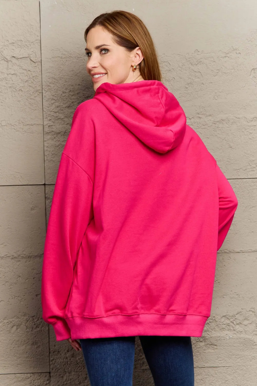 Full Size Long Sleeve Dropped Shoulder Hoodie Trendsi