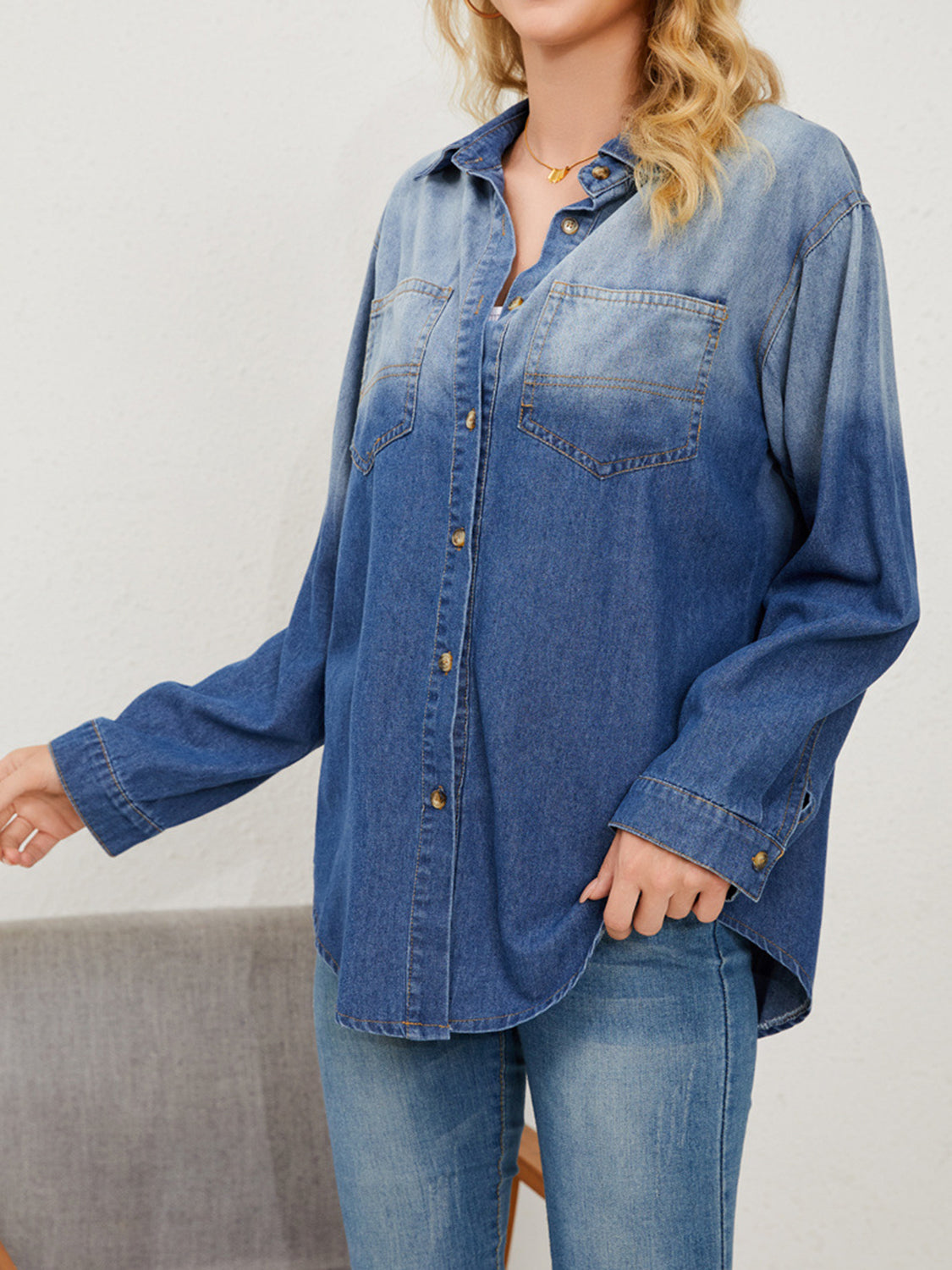 Button Up Long Sleeve Denim Jacket nicholesgifts