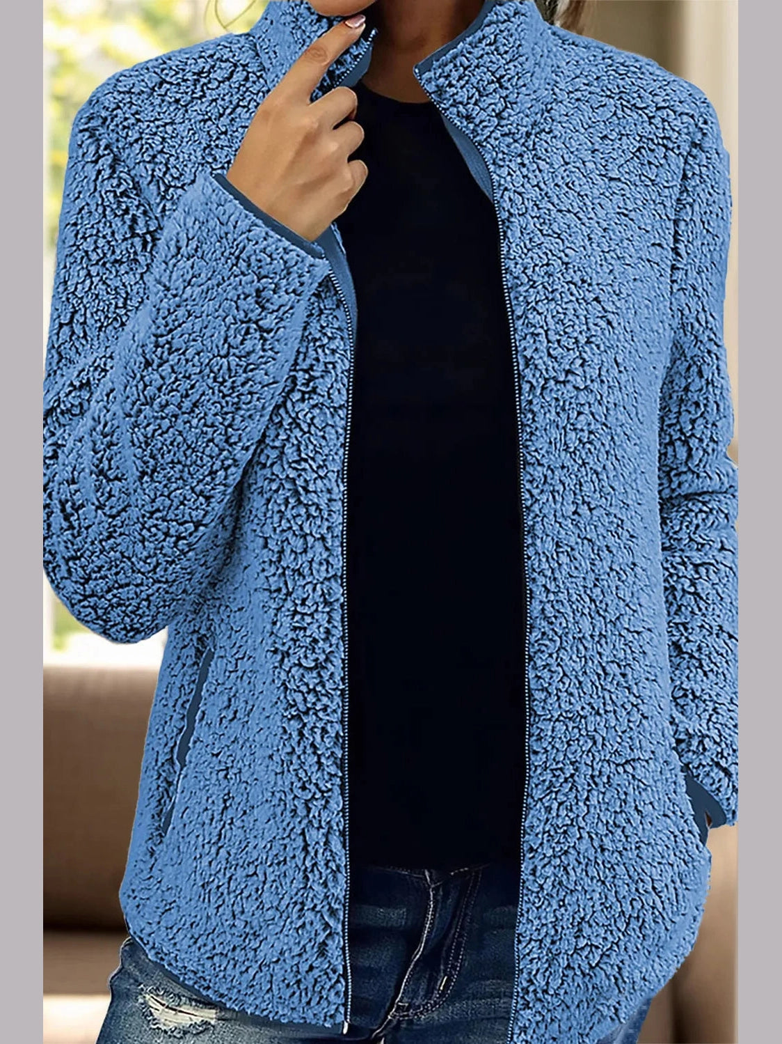Pocketed Zip Up Turtleneck Jacket nicholesgifts