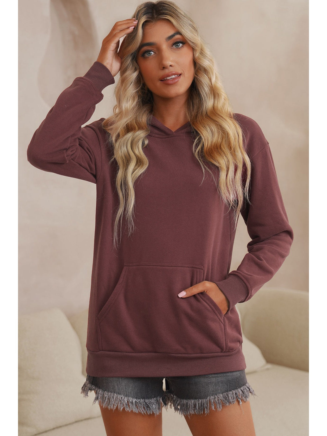 Dropped Shoulder Kangaroo Pocket Hoodie nicholesgifts