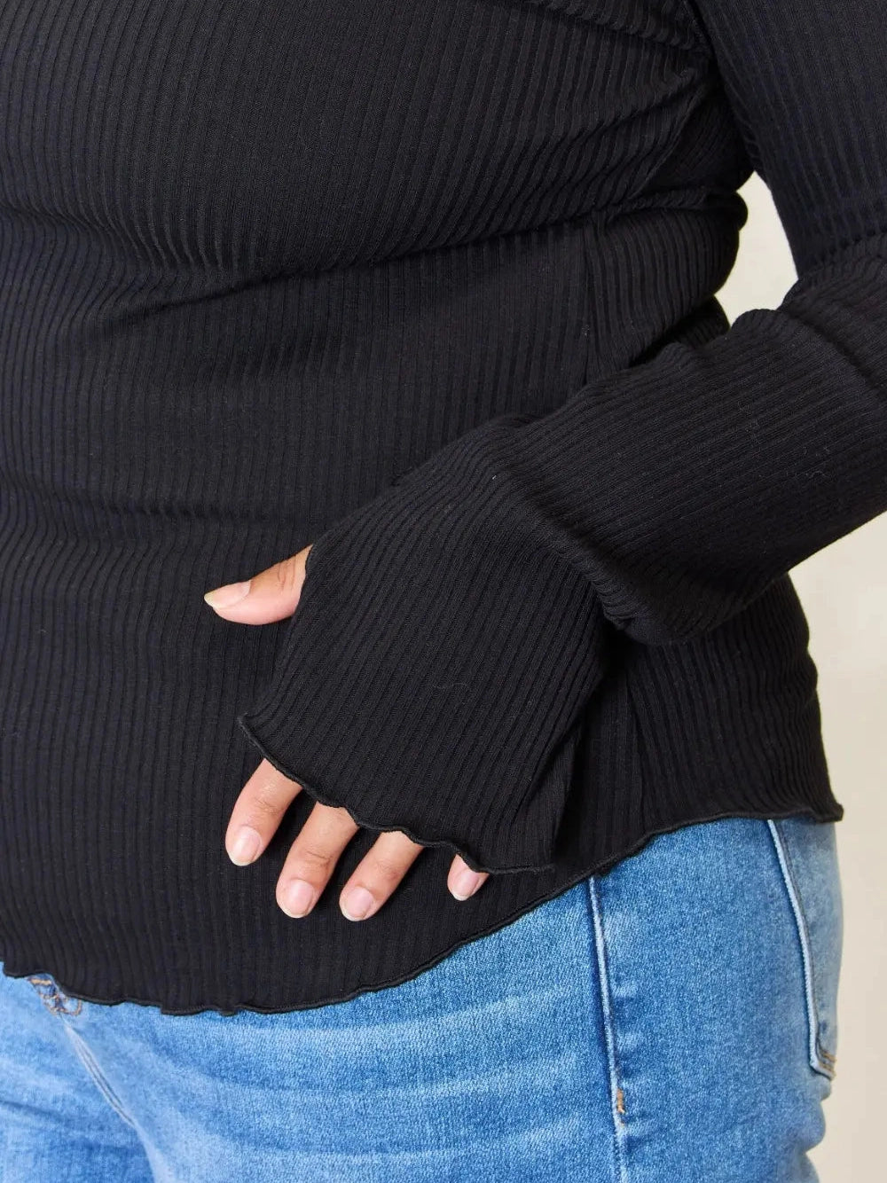 Culture Code Full Size Ribbed Round Neck Long Sleeve Top NicholesGifts