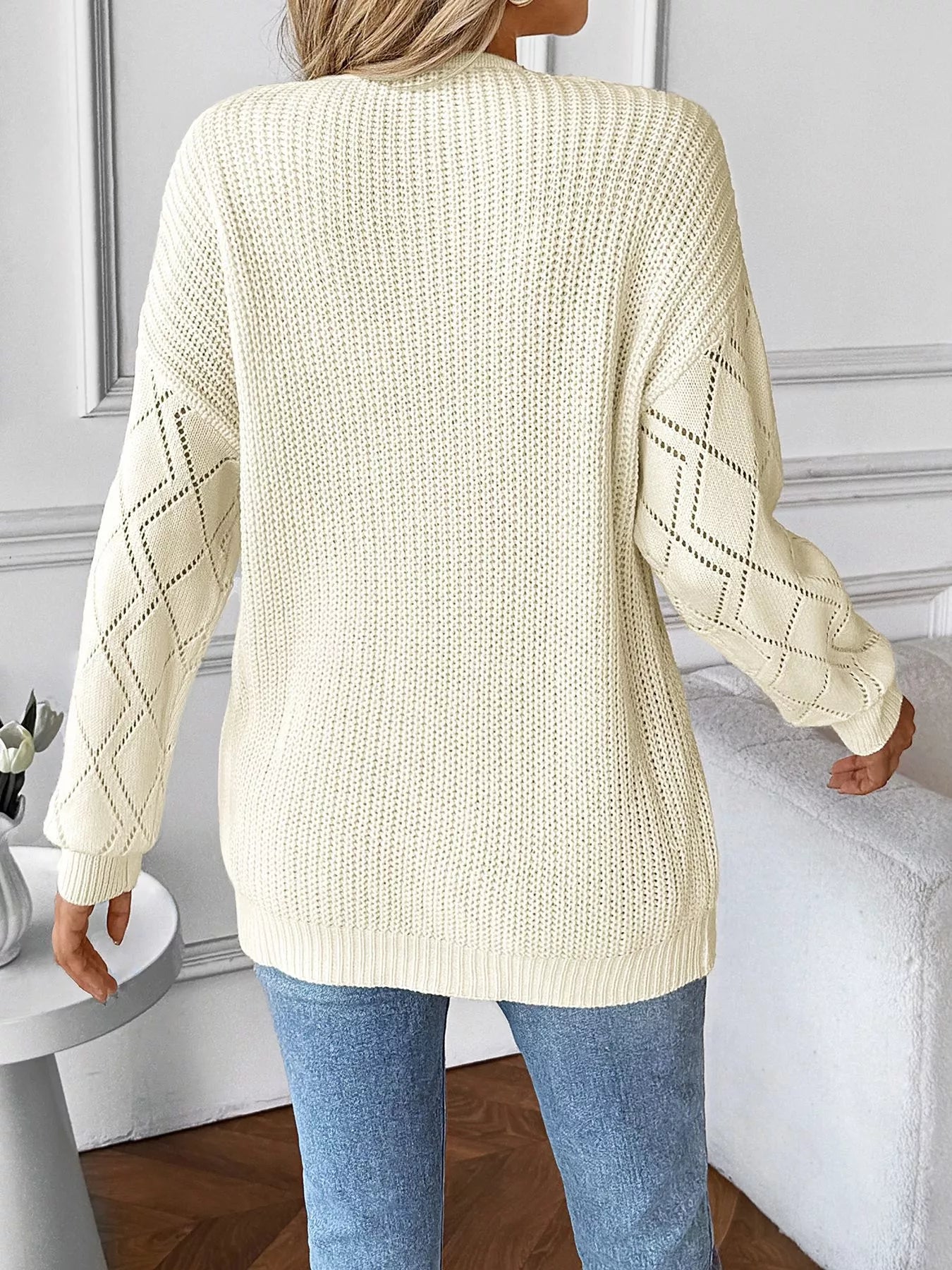 Openwork V-Neck Long Sleeve Sweater