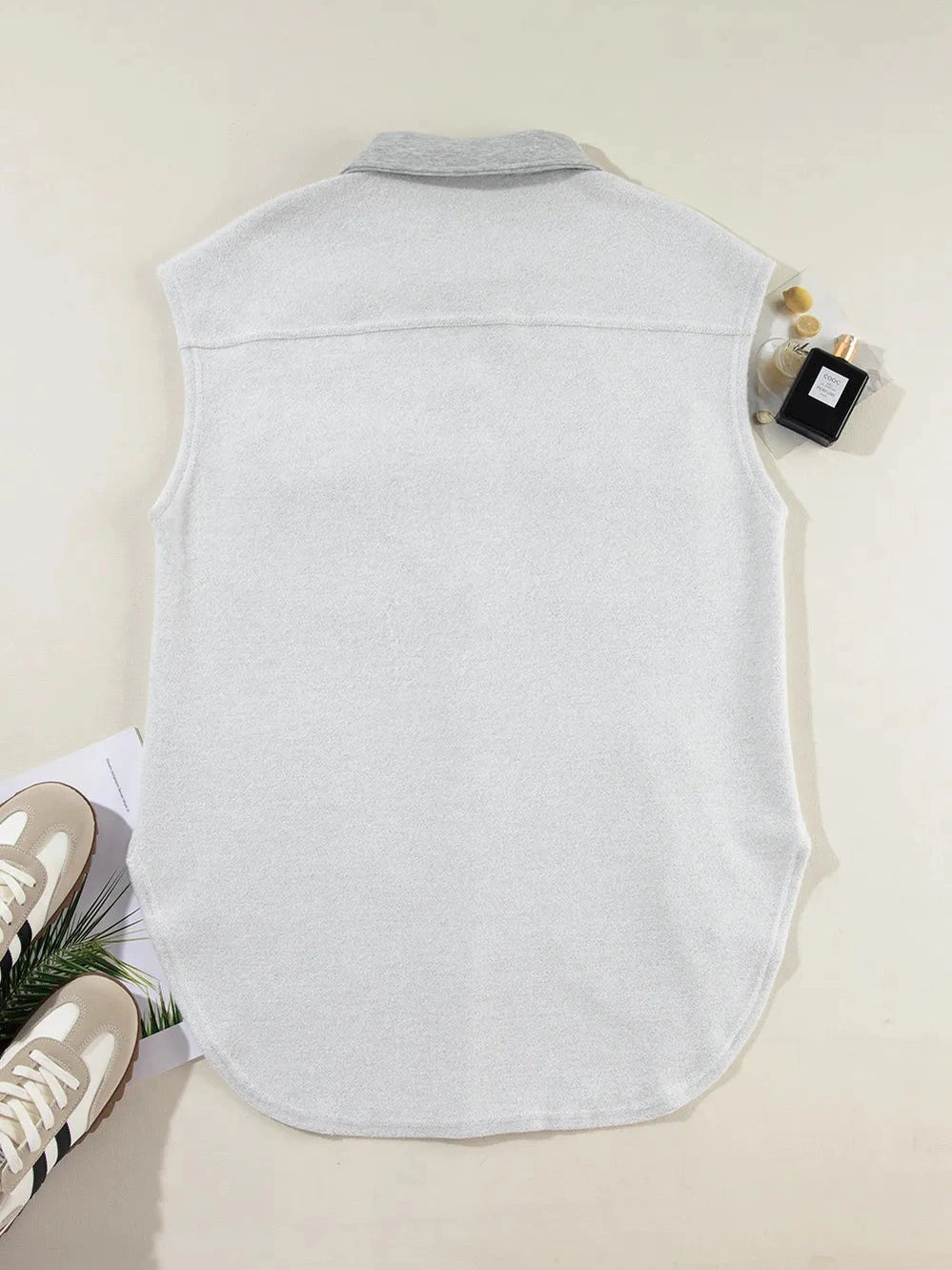 Pocketed Curved Hem Button Up Vest nicholesgifts