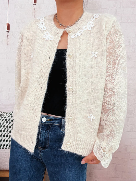 Lace Sleeve Button-Up Cardigan