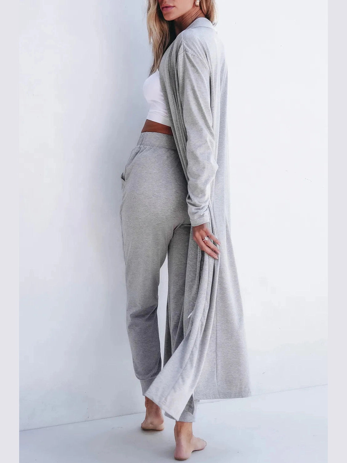 Open Front Long Sleeve Cardigan and Pants Lounge Set nicholesgifts