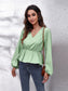 V-Neck Balloon Sleeve Peplum Blouse nicholesgifts