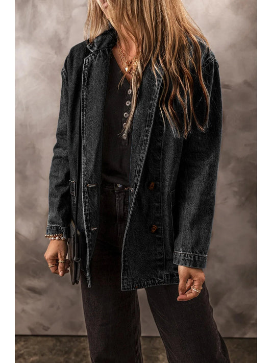 Pocketed Long Sleeve Denim Jacket NicholesGifts