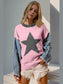 Women Double Take Full Size Star Pattern Raw Edge Long Sleeve Sweater nicholesgifts