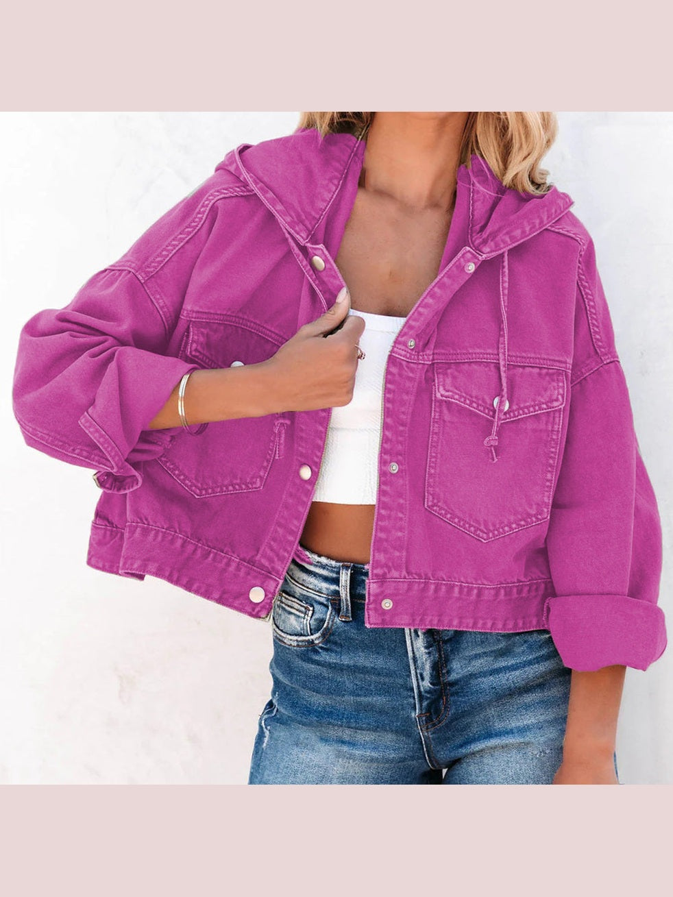 Hooded Dropped Shoulder Denim Jacket nicholesgifts