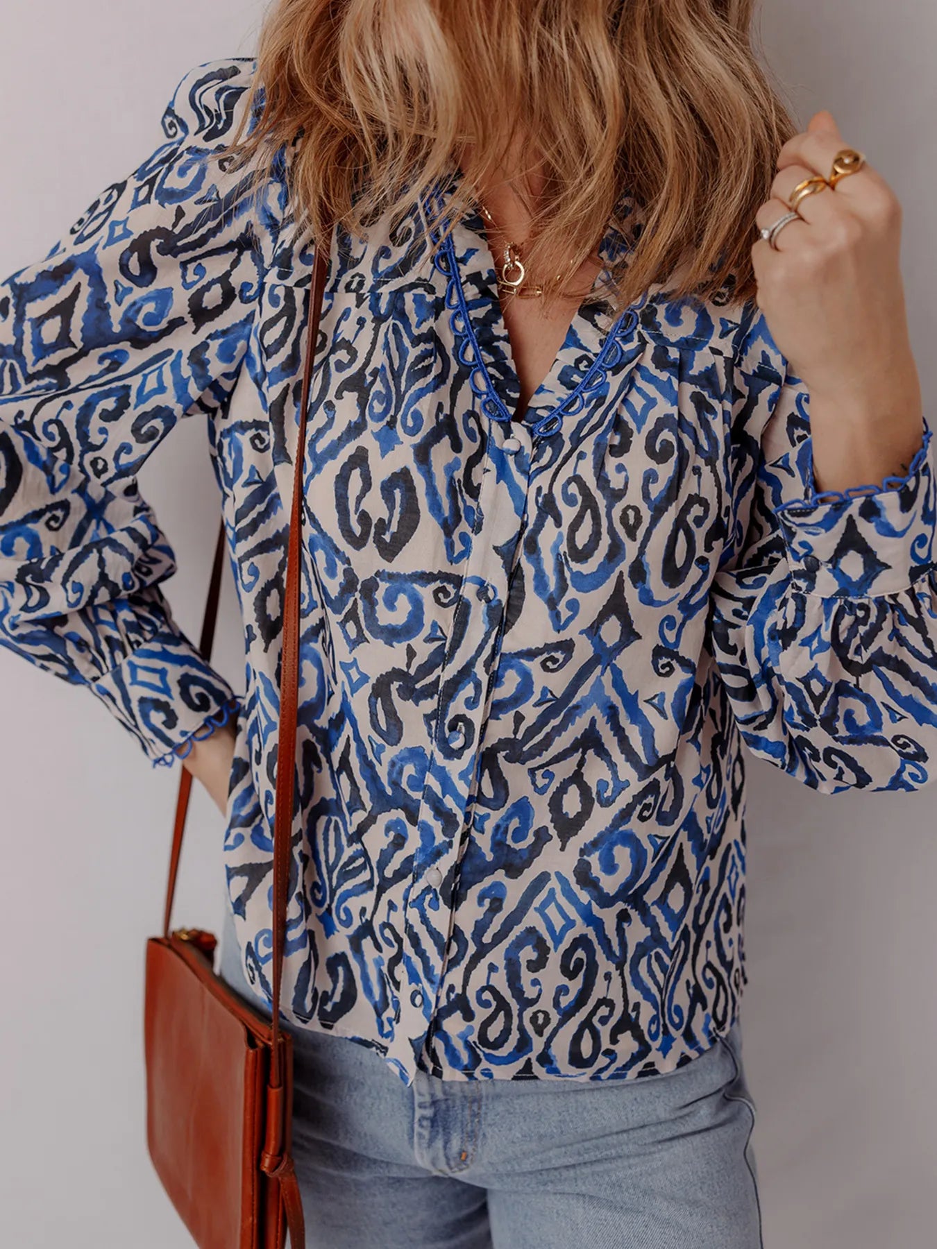 Paisley Print Long Sleeve Blouse NicholesGifts