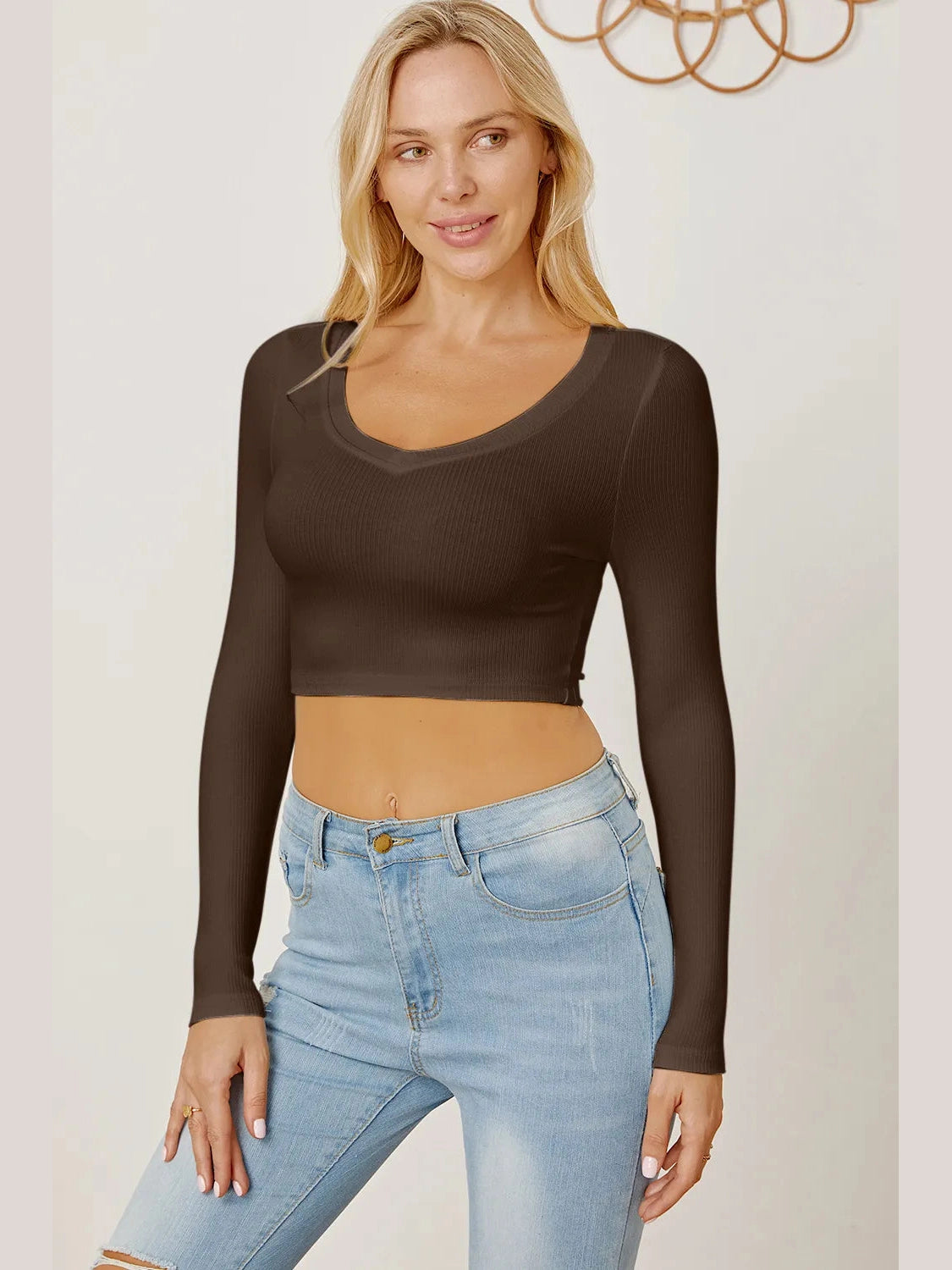 Round Neck Long Sleeve Cropped T-Shirt NicholesGifts