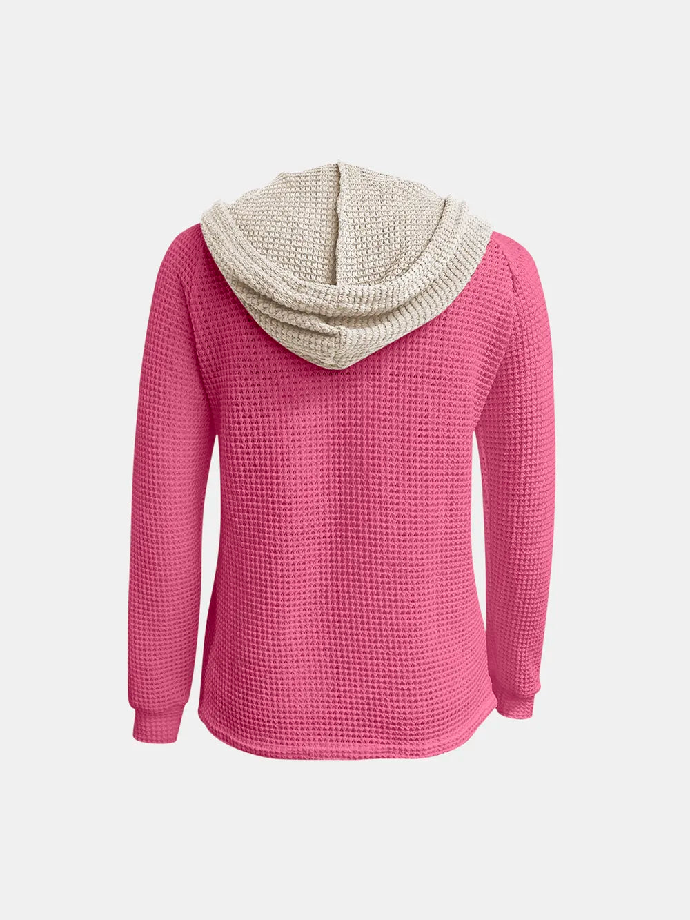 Full Size Waffle-Knit Contrast Long Sleeve Hoodie Trendsi