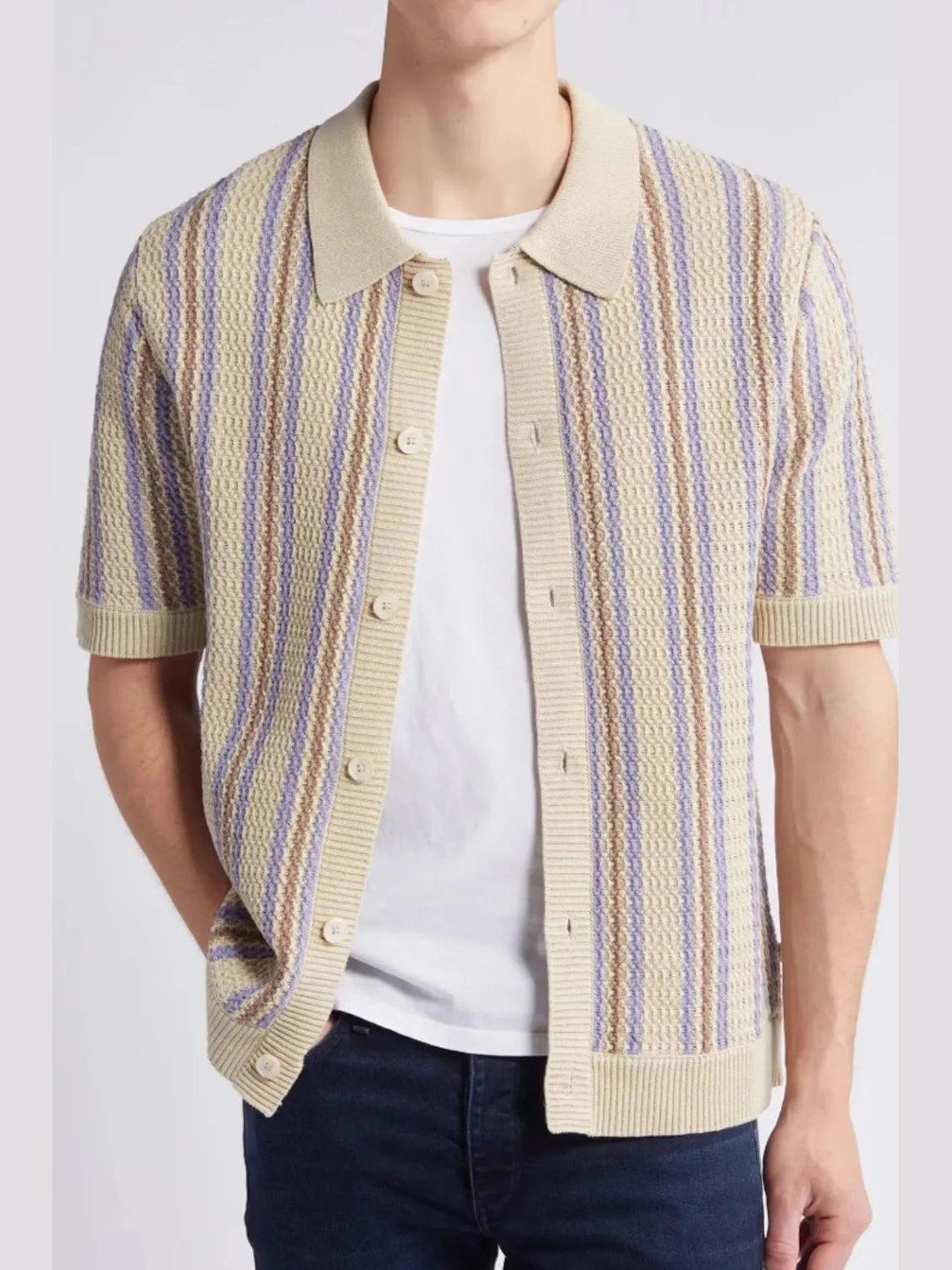 Men's Plus Size Striped Button Down Short Sleeve Shirt NicholesGifts