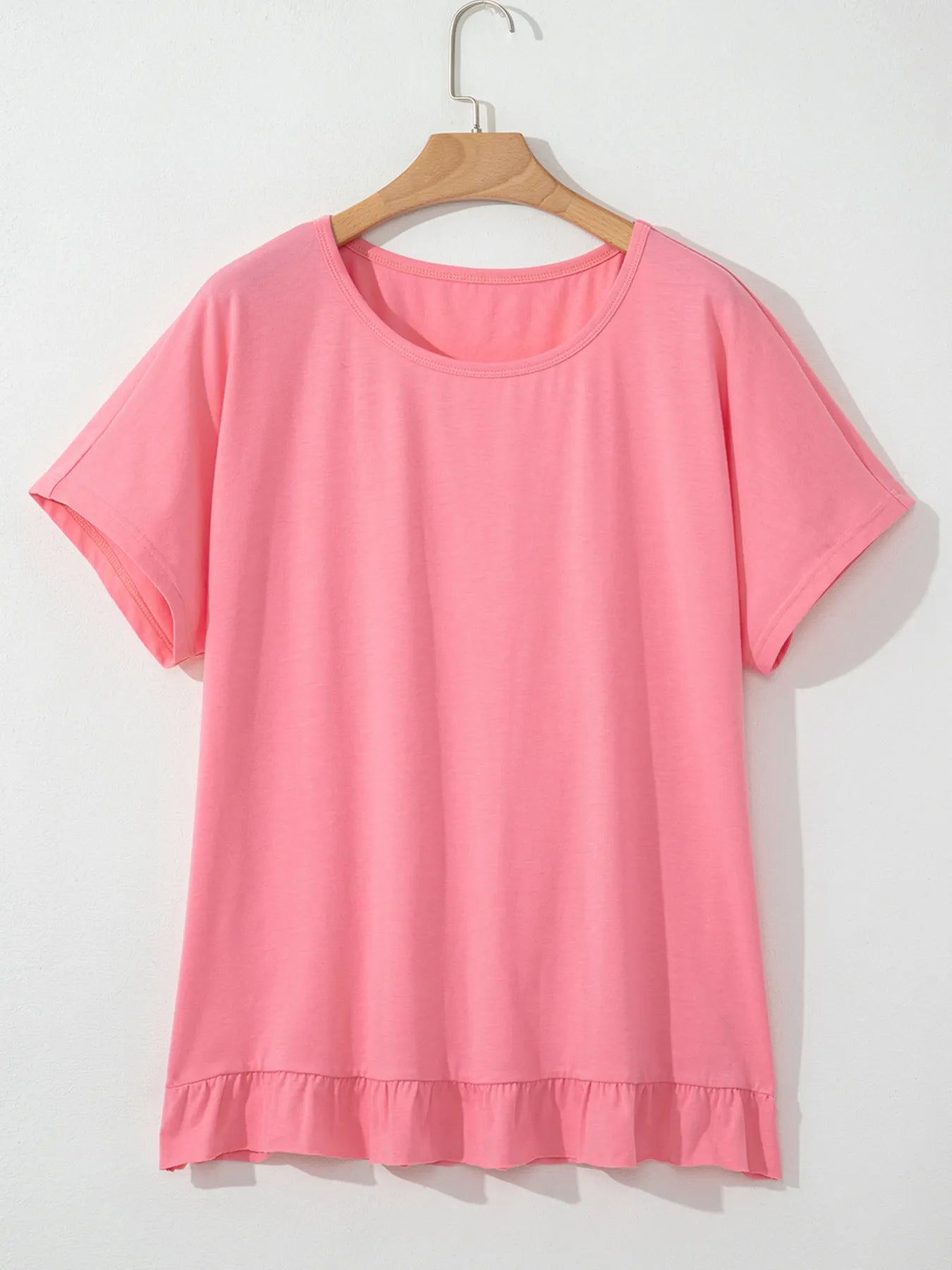Ruffle Hem Round Neck Relaxed T-Shirt NicholesGifts