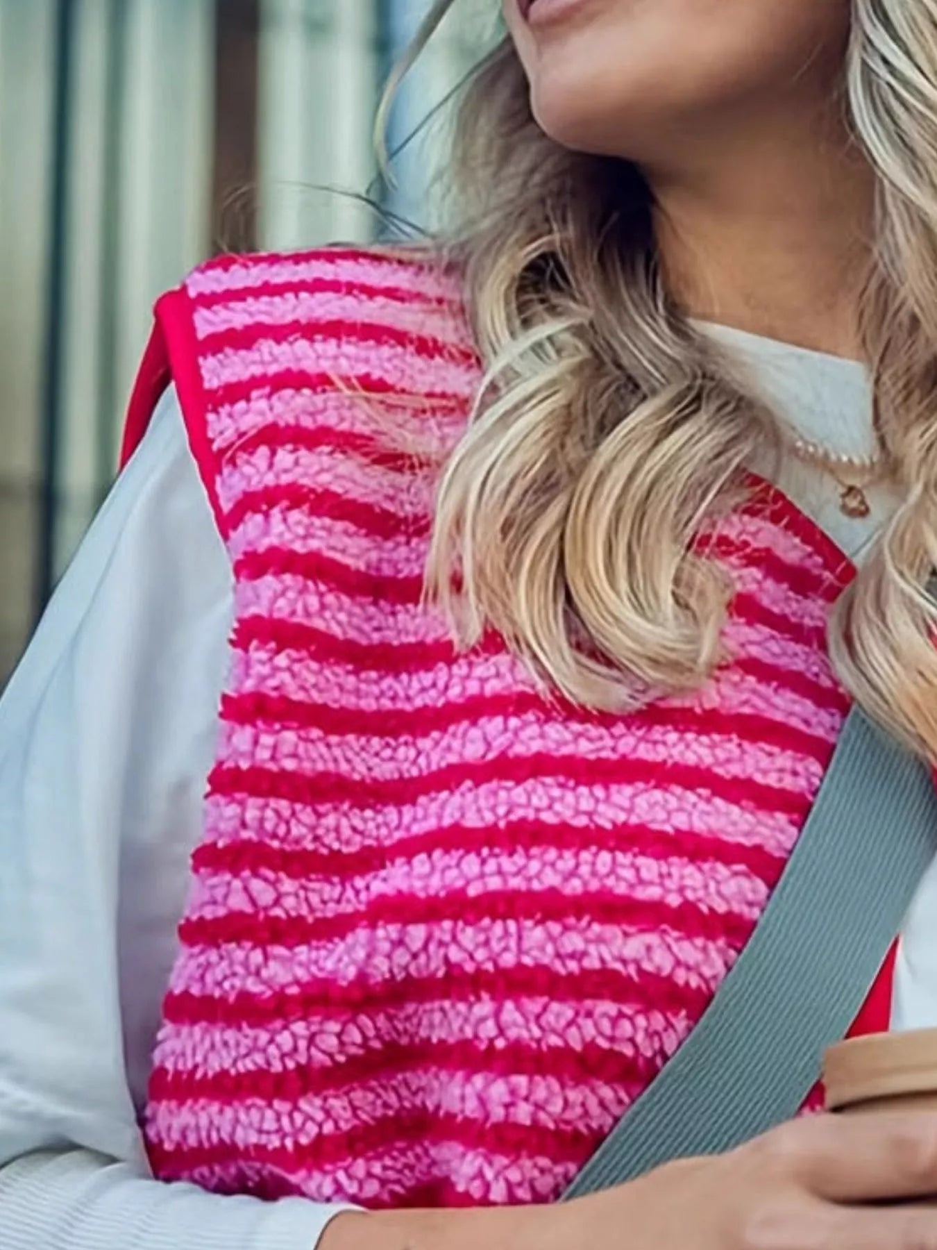 Striped Fleece Button-Up Vest Coat nicholesgifts