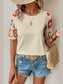 Geometric Round Neck Short Sleeve Blouse nicholesgifts