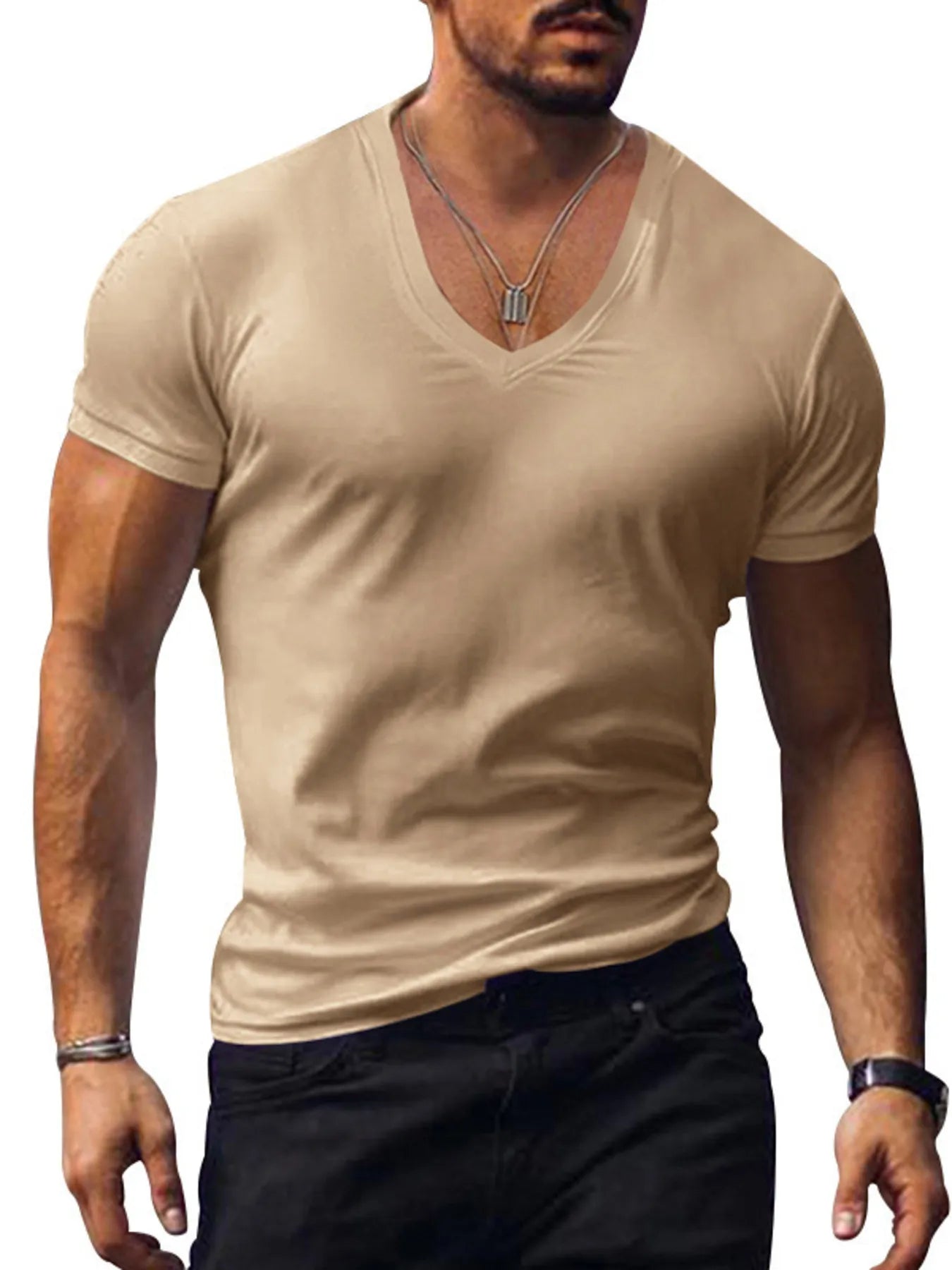 Men's Full Size Basic Style V-Neck Short Sleeve T-Shirt Plus Size NicholesGifts