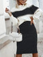 Two-Tone Ribbed Knit Top and Skirt Sweater Set nicholesgifts