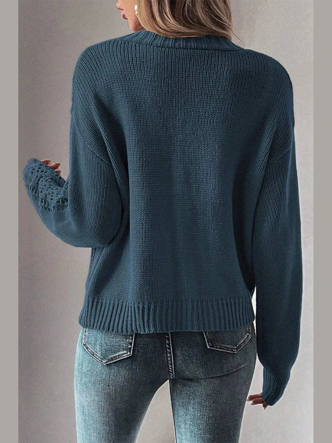 Openwork Button Up Long Sleeve Cardigan NicholesGifts