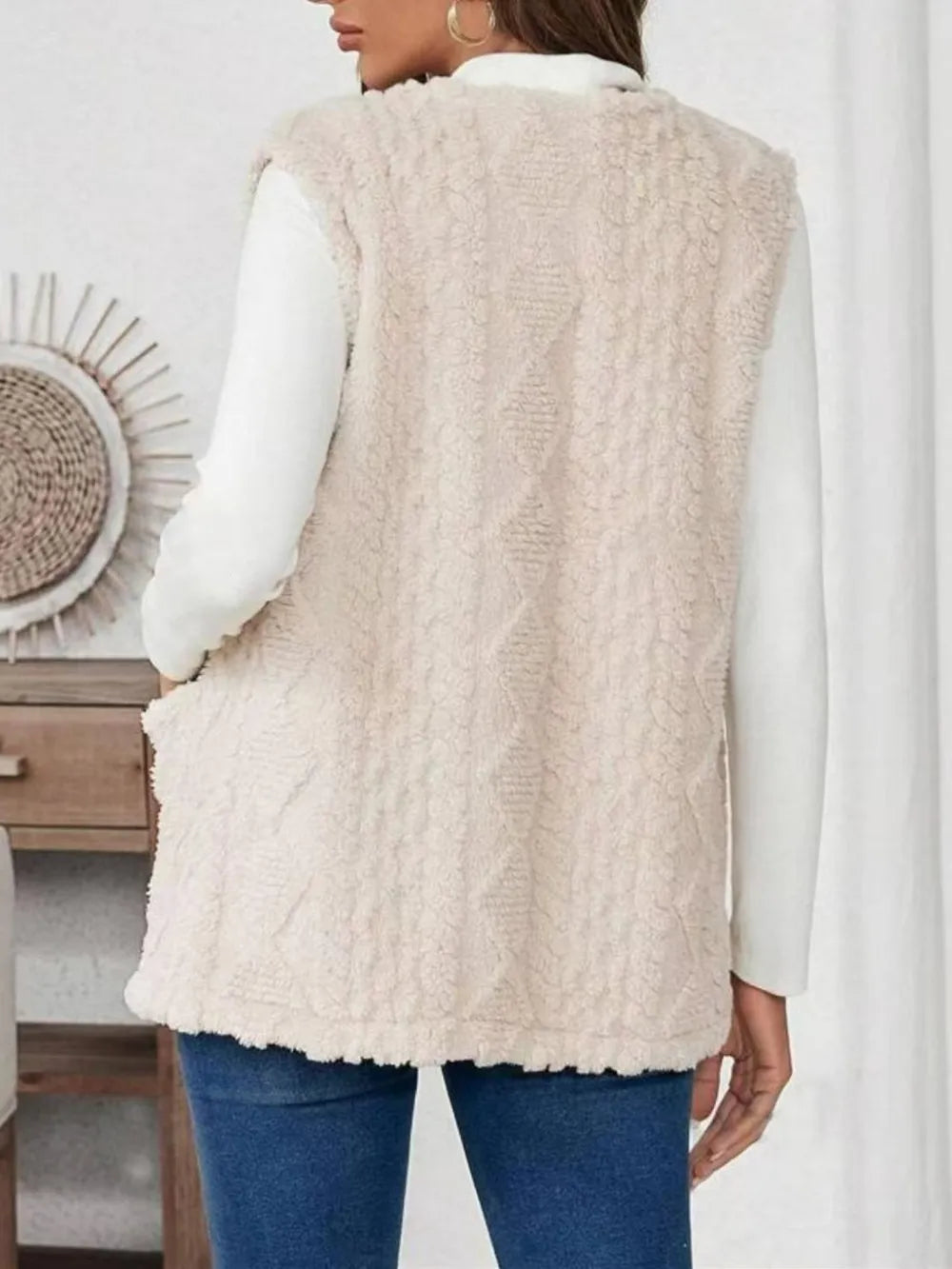Fuzzy Open Front Vest with Pockets nicholesgifts