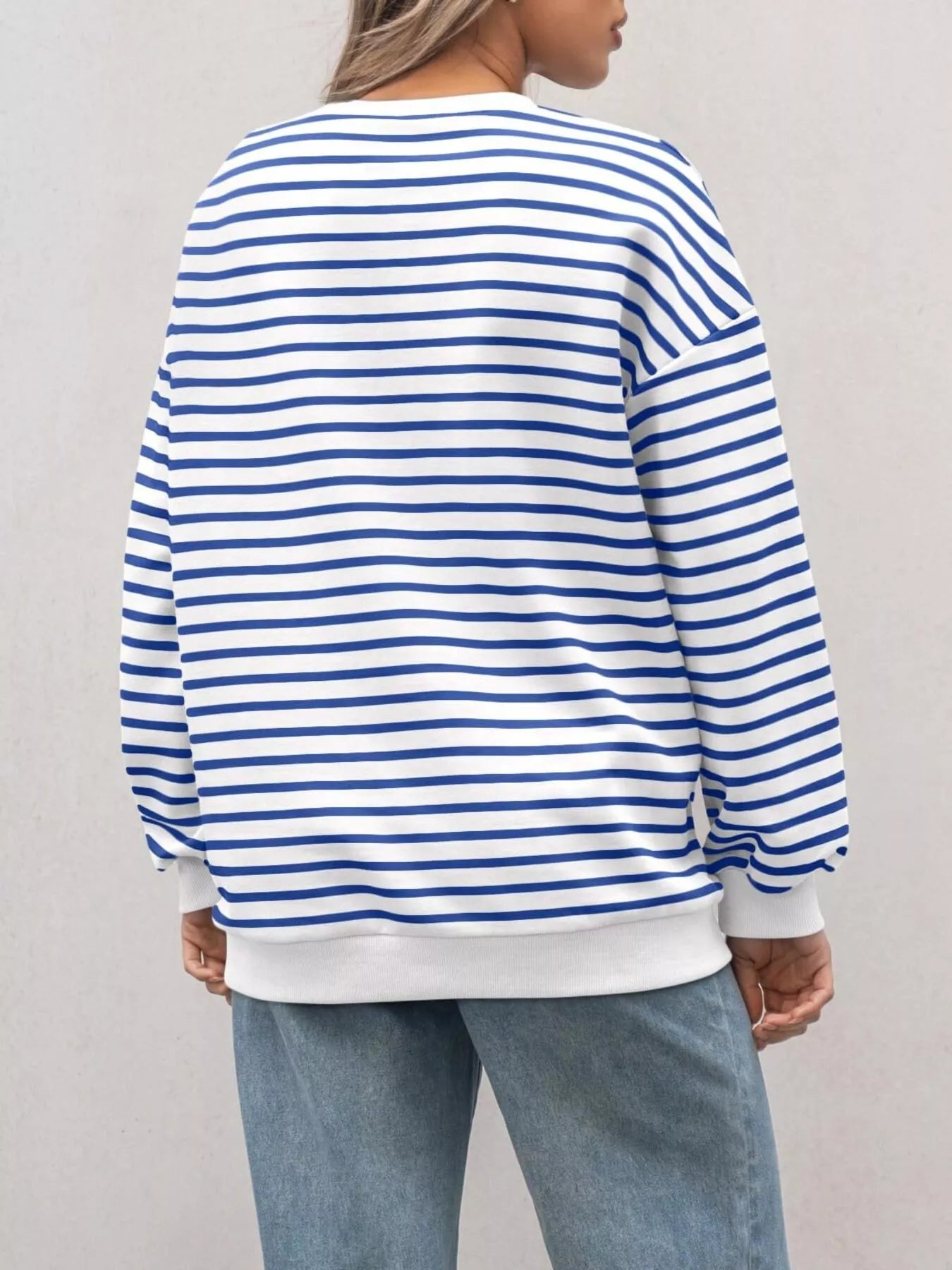 Striped Round Neck Oversized Casual Sweatshirt Trendsi