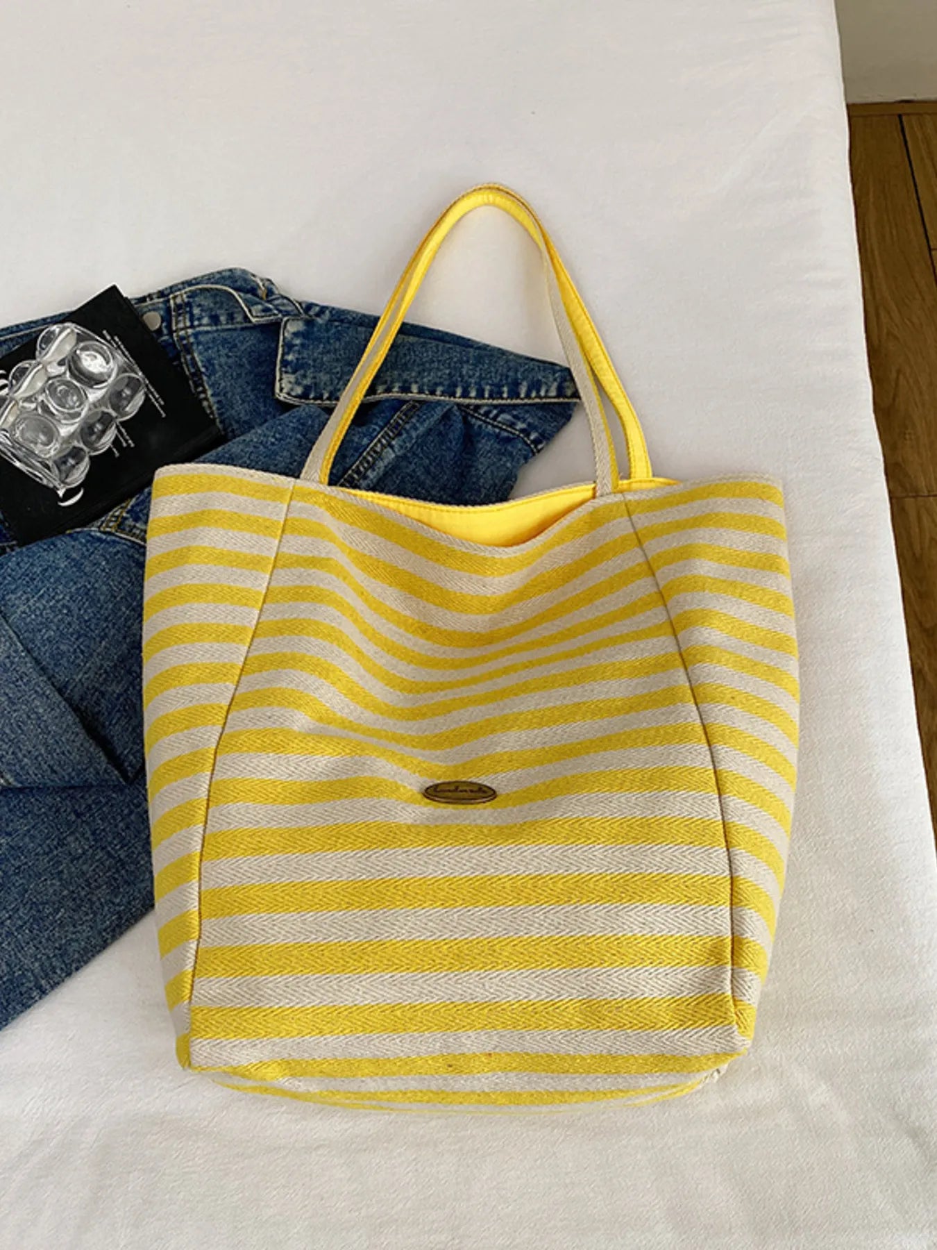 Striped Canvas Tote Bag Trendsi