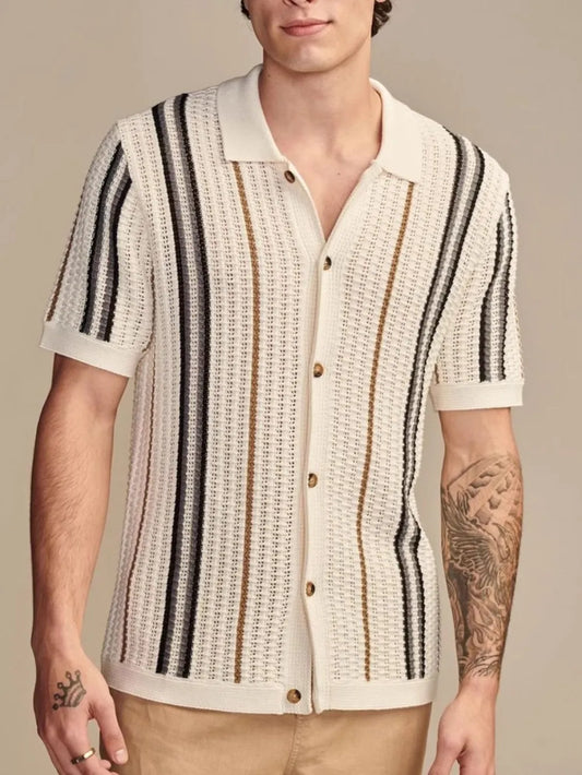 Men's Plus Size Striped Collared Neck Short Sleeve Shirt NicholesGifts