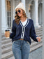 Angel Wings Buttoned V-Neck Long Sleeve Cardigan nicholesgifts