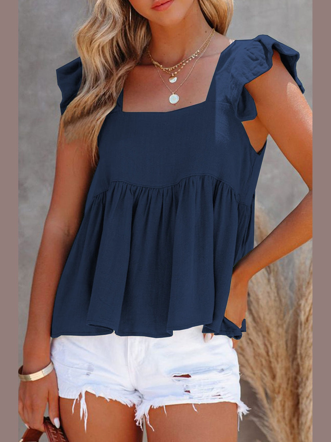 Full Size Ruffled Square Neck Cap Sleeve Blouse nicholesgifts
