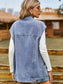 Button Up Collared Neck Sleeveless Denim Jacket nicholesgifts