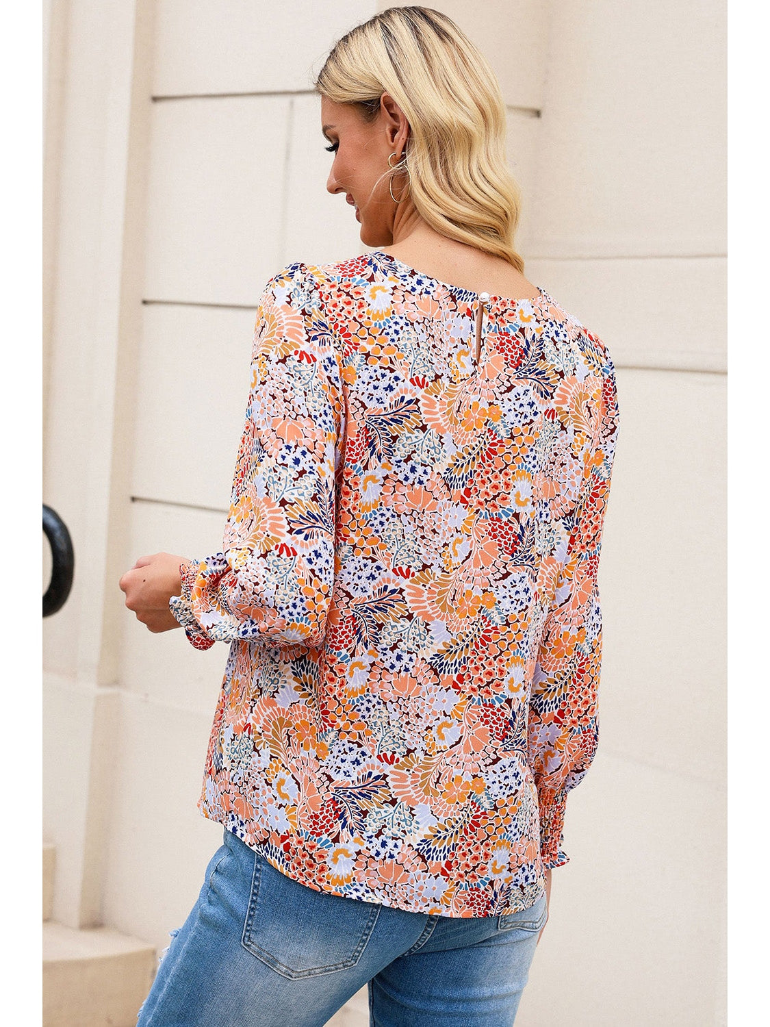 Women Floral Print Long Puff Sleeve Blouse nicholesgifts