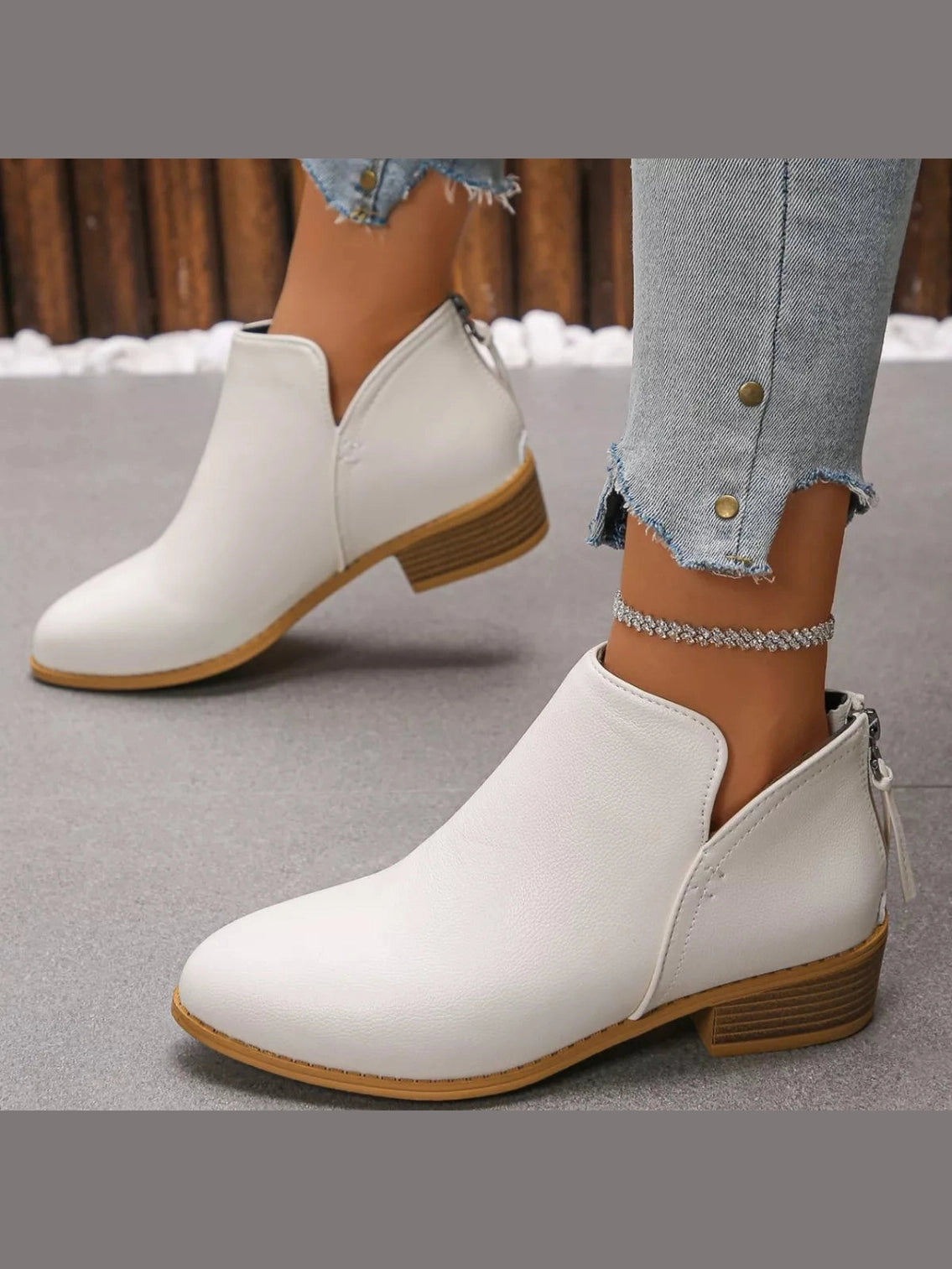 Women Point Toe Block Heels Boots nicholesgifts
