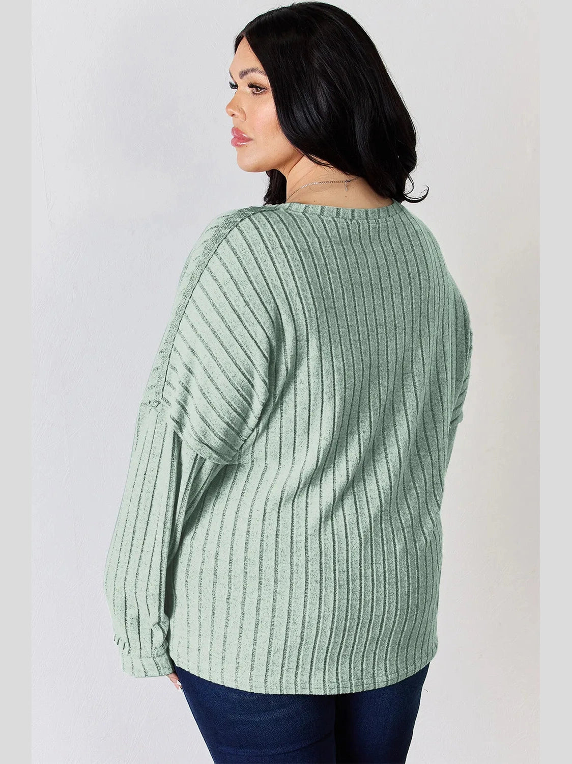 Basic Bae Full Size Ribbed Half Button Long Sleeve T-Shirt nicholesgifts