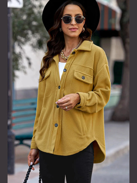 Button Up Collared Neck Long Sleeve Jacket nicholesgifts