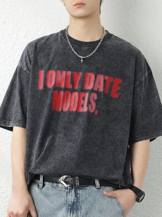 Men's Letter Round Neck Half Sleeve T-Shirt Trendsi