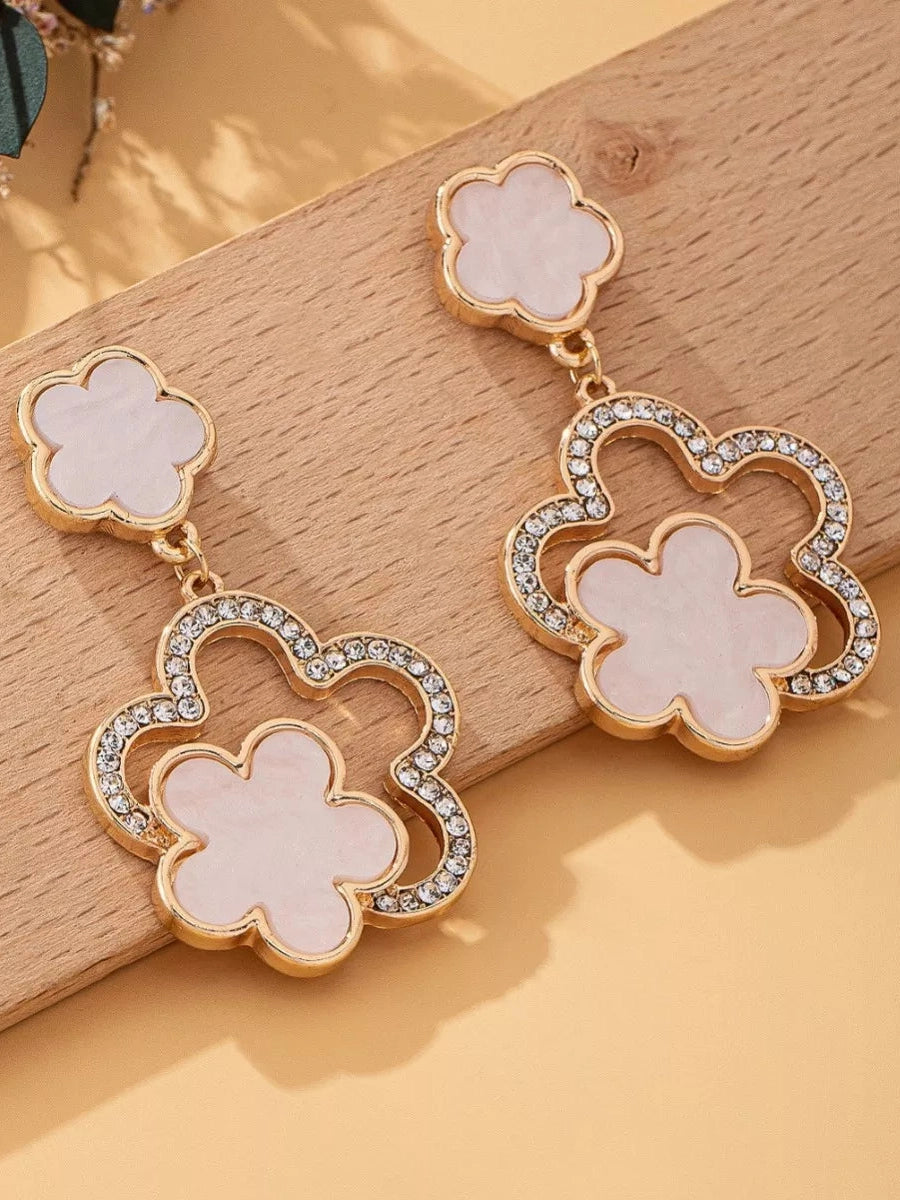 Lucky Clover Dangle Earrings with Rhinestone Accents nicholesgifts
