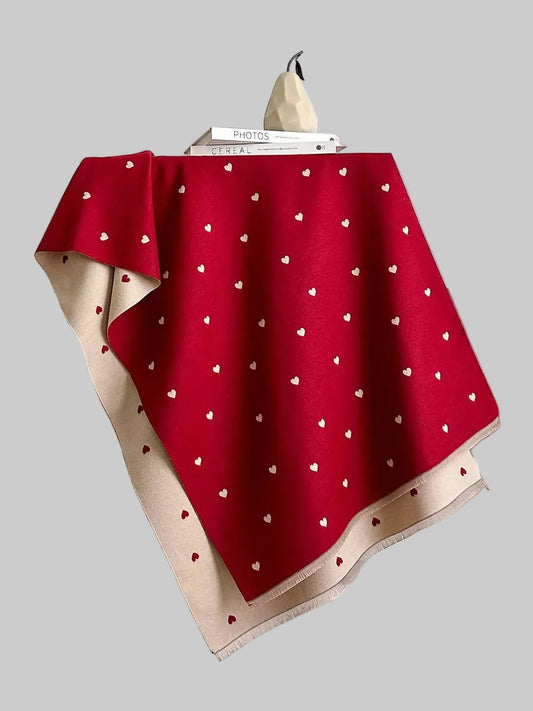 Women Heart-Patterned Raw Hem Winter Scarf nicholesgifts