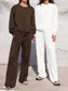 Round Neck Long Sleeve Top and Elastic Waist Pants Set nicholesgifts