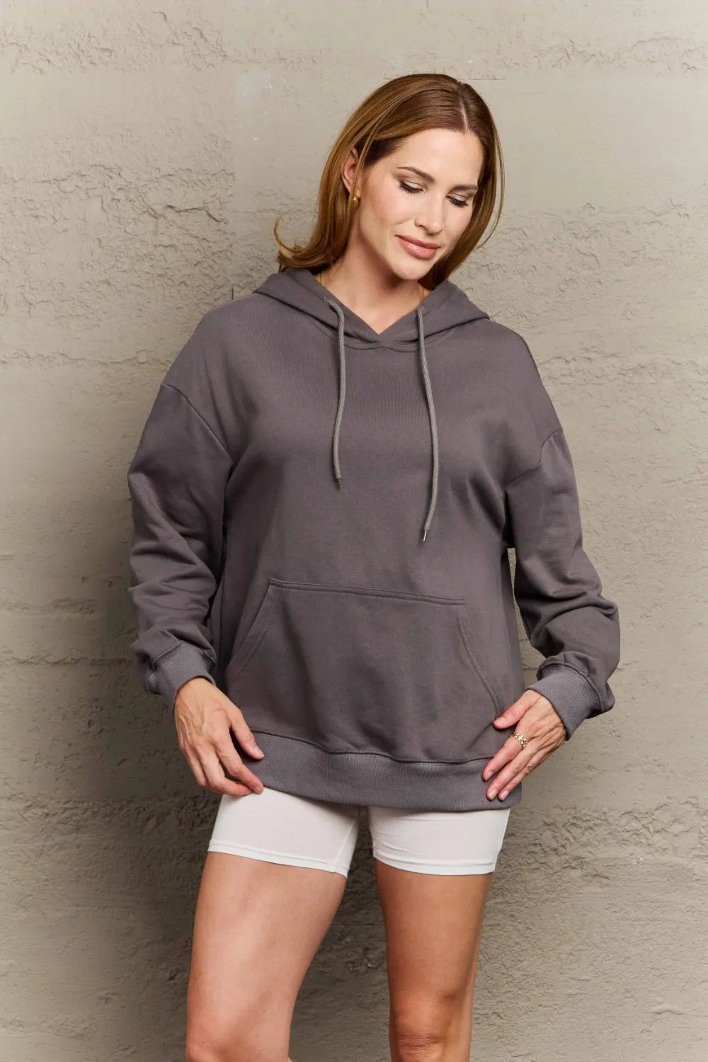 Full Size Long Sleeve Dropped Shoulder Hoodie Trendsi