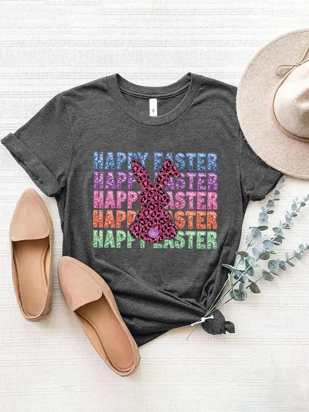 HAPPY EASTER Round Neck Short Sleeve T-Shirt nicholesgifts