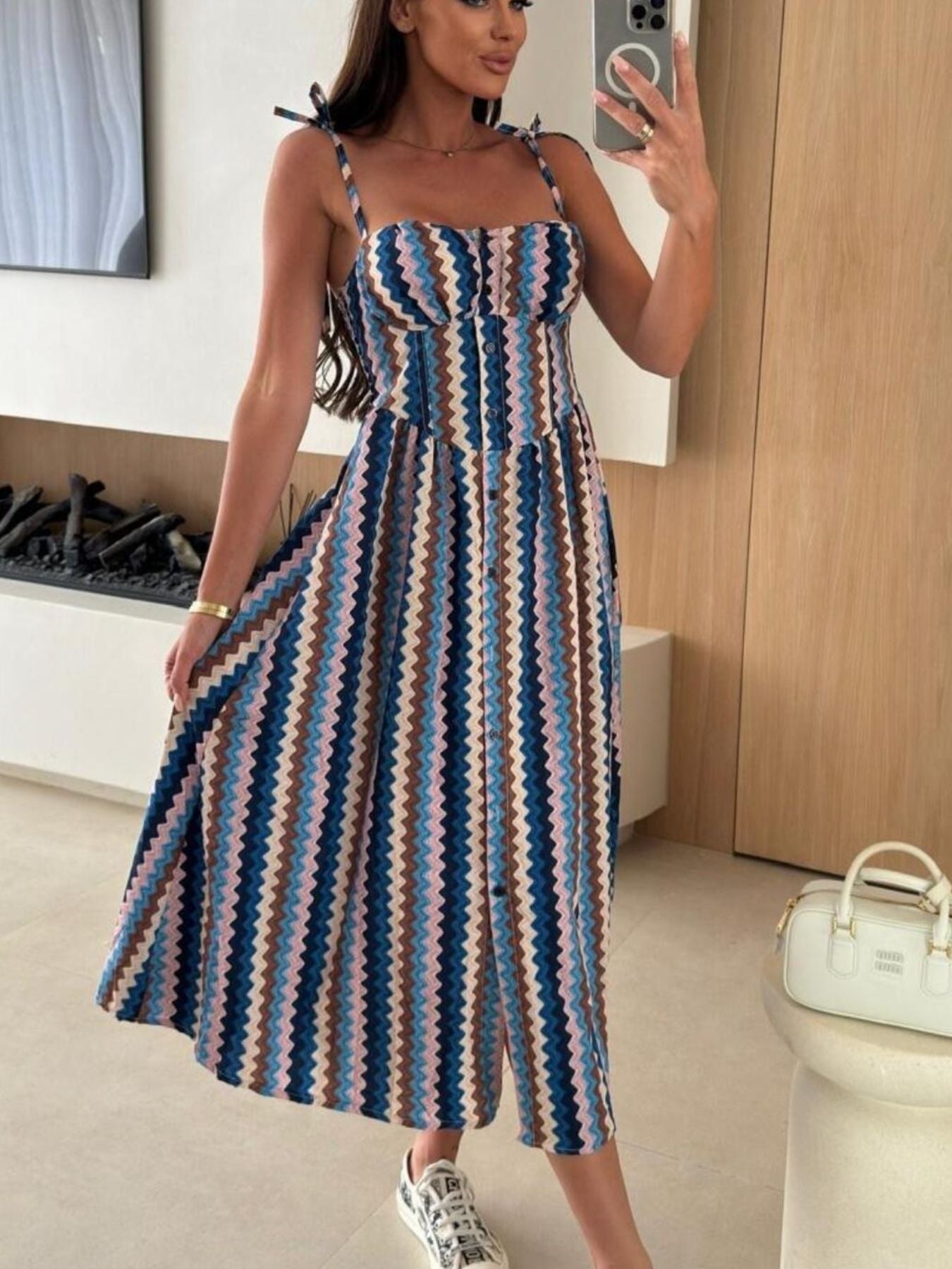 Striped Tie-Shoulder Midi Dress nicholesgifts