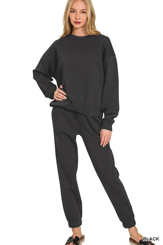 Zenana Fleece Long Sleeve Pullover & Jogger Set Trendsi