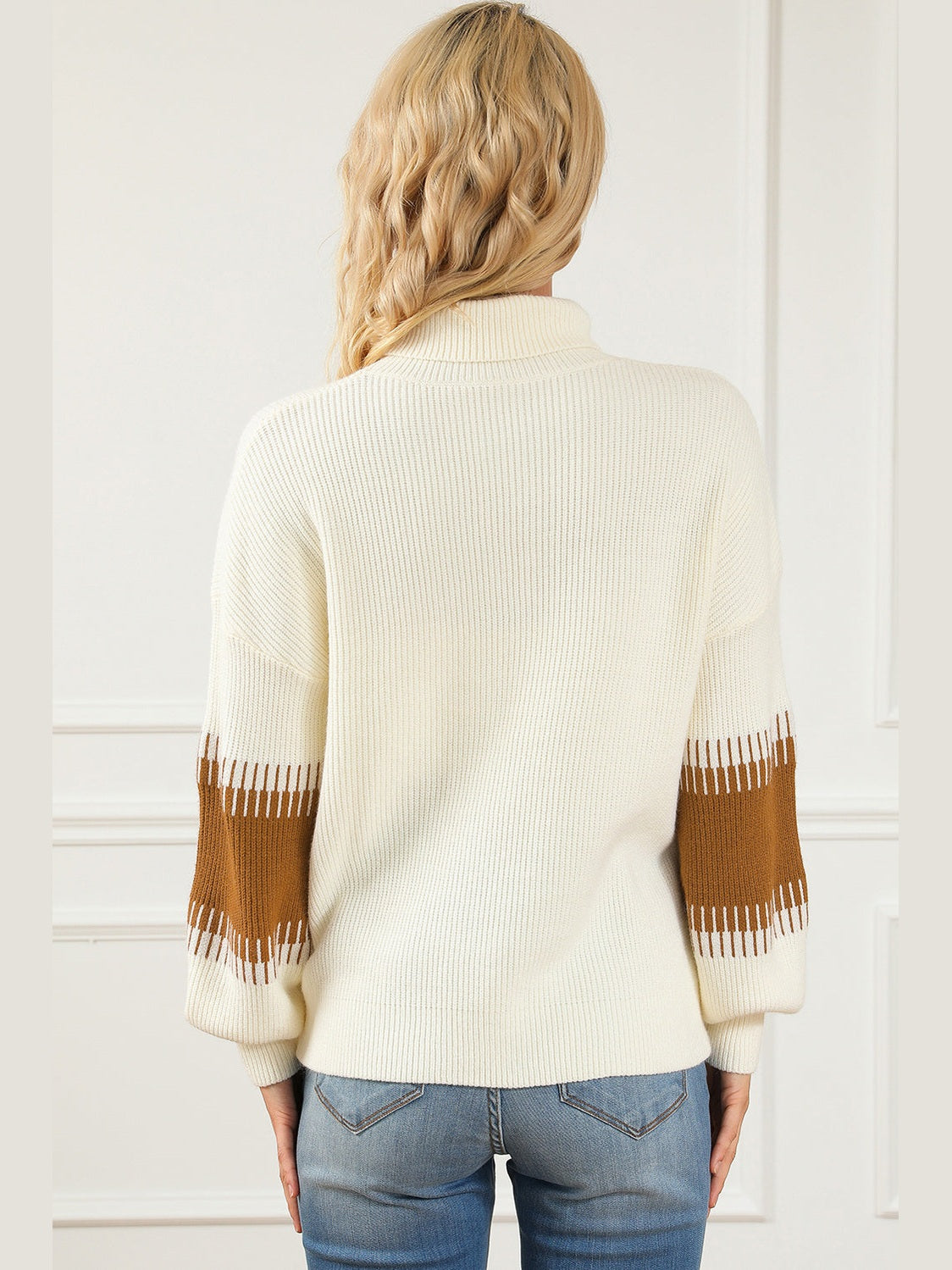 Contrast Turtleneck Long Sleeve Sweater Trendsi