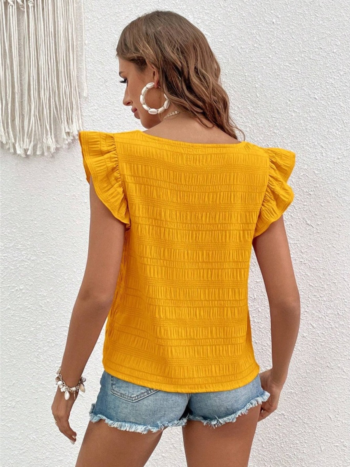 Ruffled Square Neck Cap Sleeve Blouse nicholesgifts