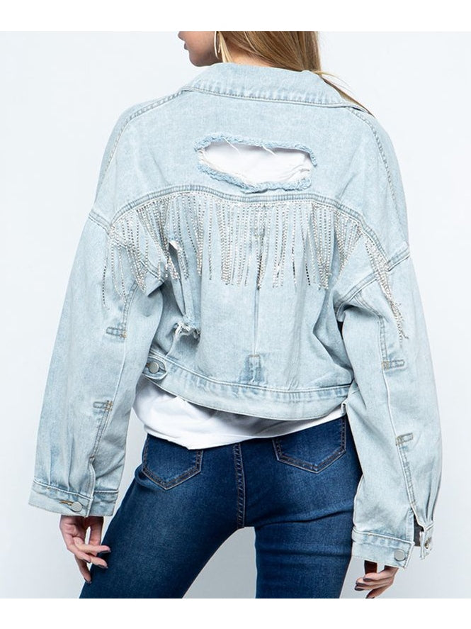 Cropped Collared Neck Dropped Shoulder Denim Jacket nicholesgifts